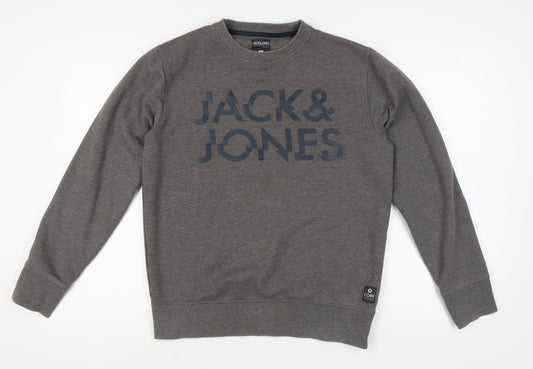 Jack & Jones Men's Grey Graphic Pullover Sweatshirt L