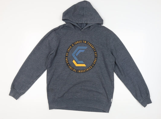 Jack & Jones Men's Grey Hoodie L Pullover Graphic