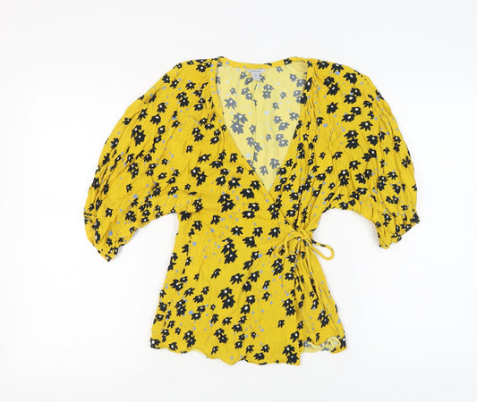 Jigsaw Women's Yellow Wrap Blouse, Size 6, Viscose, Floral