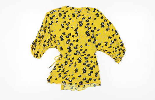 Jigsaw Women's Yellow Wrap Blouse, Size 6, Viscose, Floral