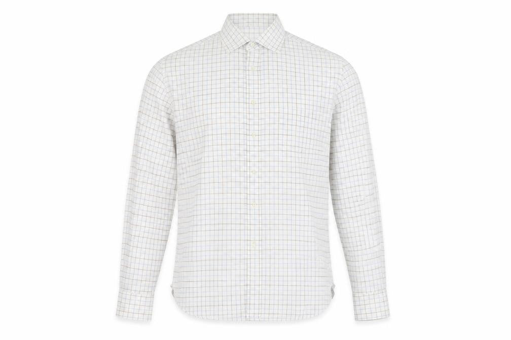 Front view of Massimo Dutti Men's White Check Long Sleeve Shirt, size 44