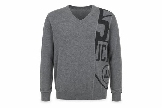 Jack & Jones Men's Grey Graphic V-Neck Pullover Jumper - L