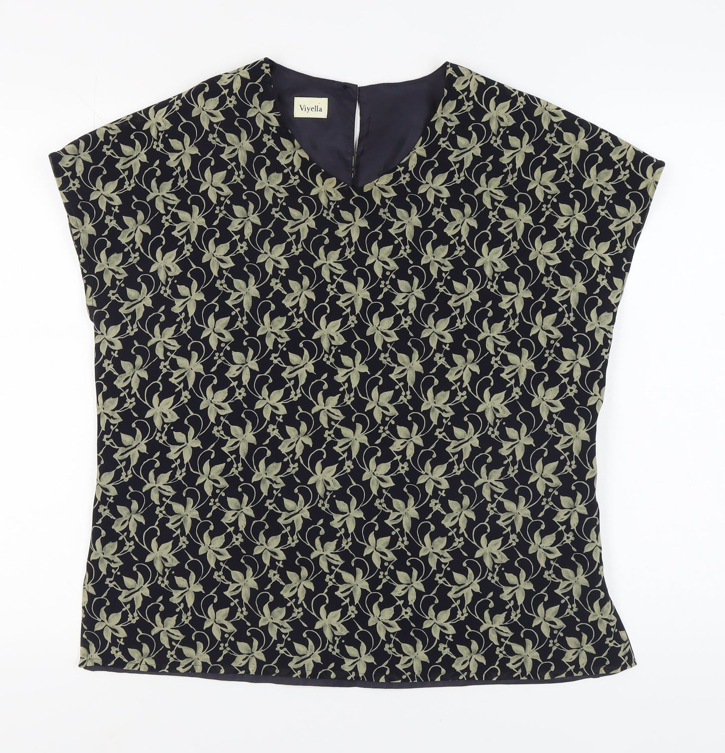 Viyella Women's Blue Floral Blouse UK 12 V-Neck
