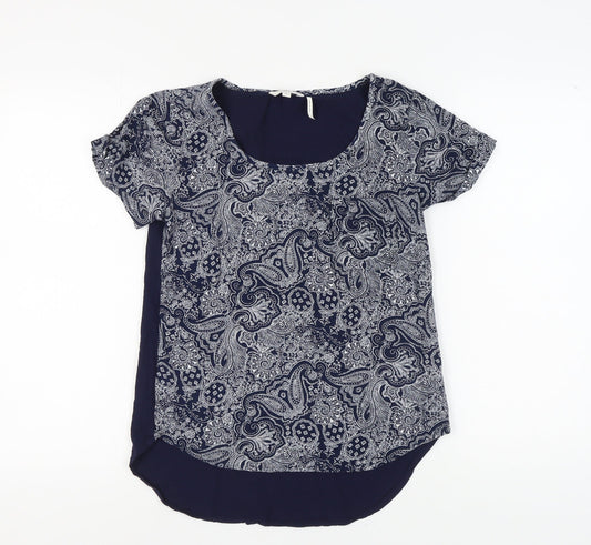 Fat Face Women's Blue Paisley Scoop Neck T-Shirt Size 8