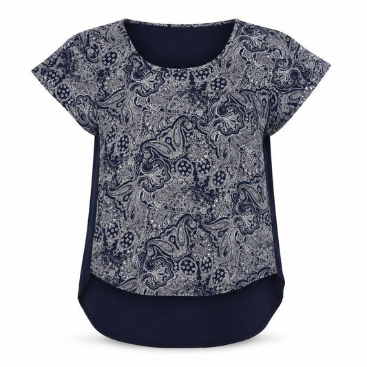 FatFace Women's Blue Paisley Scoop Neck T-Shirt Size 8