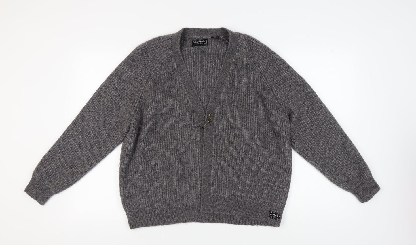 Superdry Women's Grey Alpaca Cardigan, Size 10 V-Neck Knit