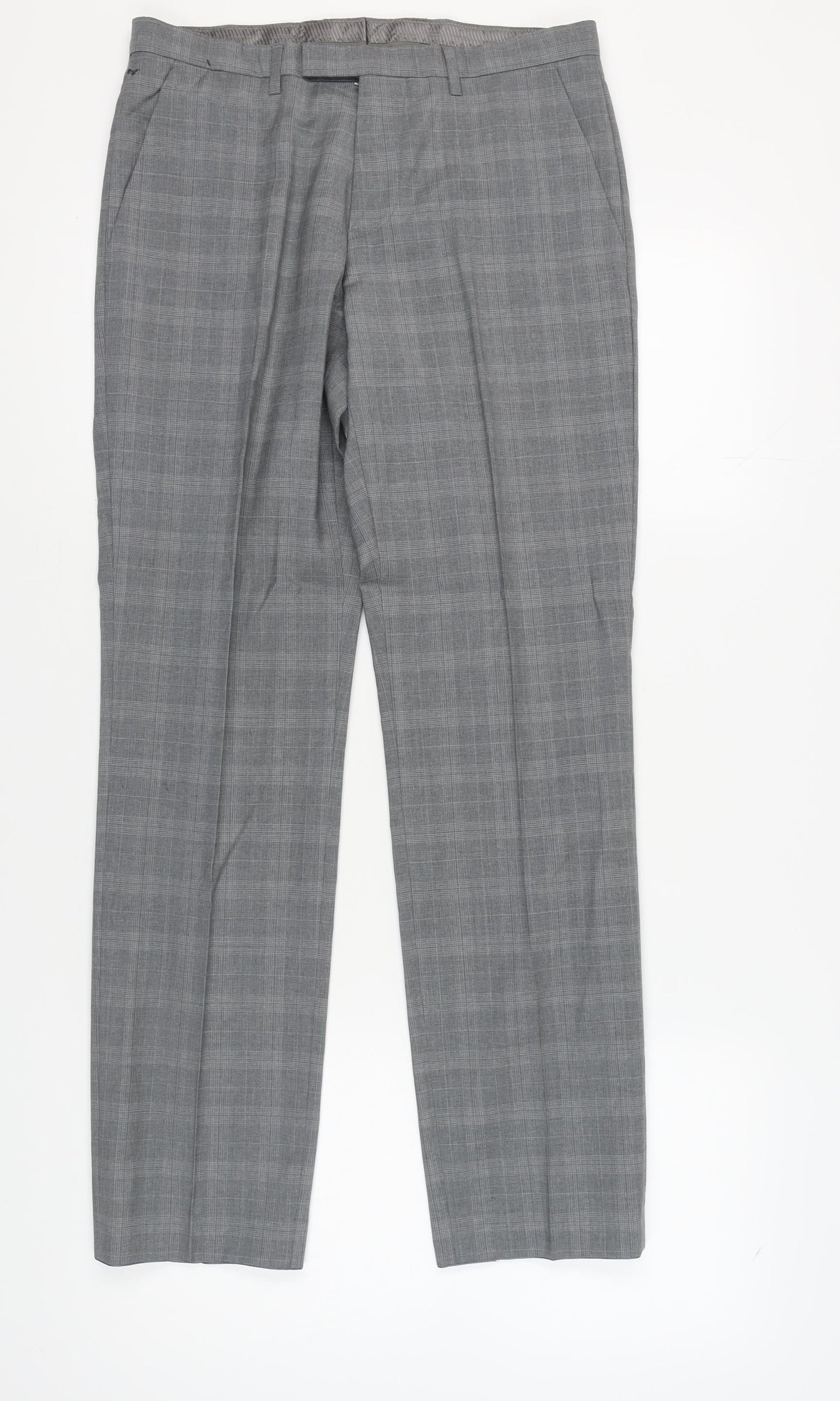 Hugo Boss Men's Grey Check Dress Trousers, Size 46
