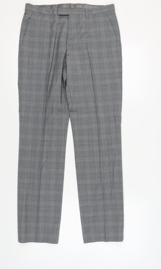Hugo Boss Men's Grey Check Dress Trousers, Size 46