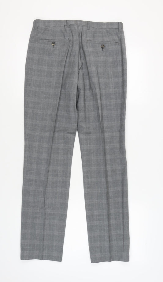 Hugo Boss Men's Grey Check Dress Trousers, Size 46