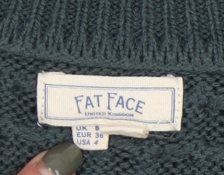 Fat Face Women's Green V-Neck Pullover Jumper Size 8