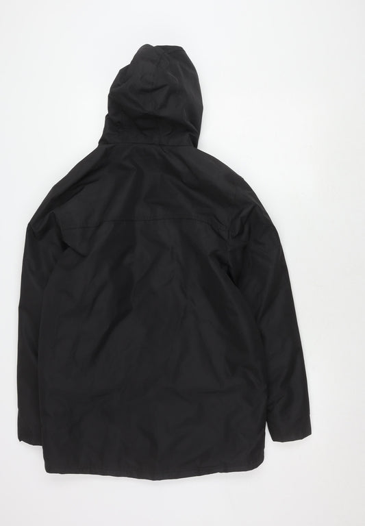 Fabric Men's Black Rain Coat Jacket - S, Hooded, Casual