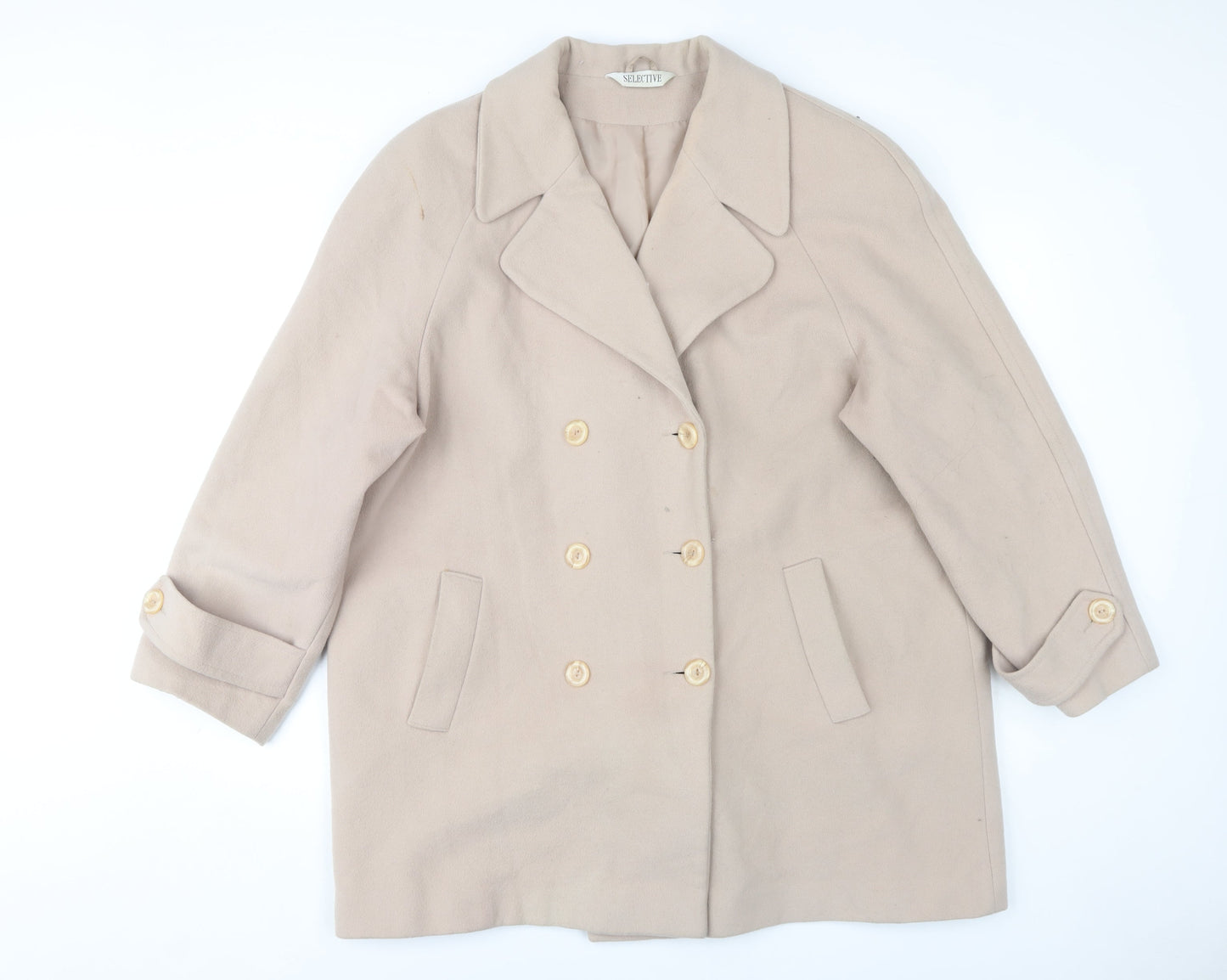 Selective Women's Beige Wool Blend Pea Coat Size 18