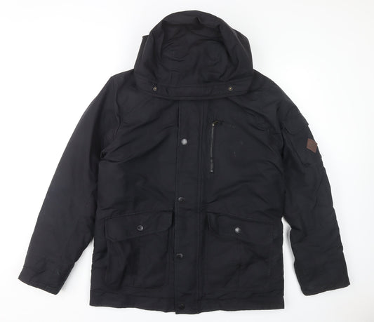 Hollister Men's Black Parka Jacket Size L Hooded