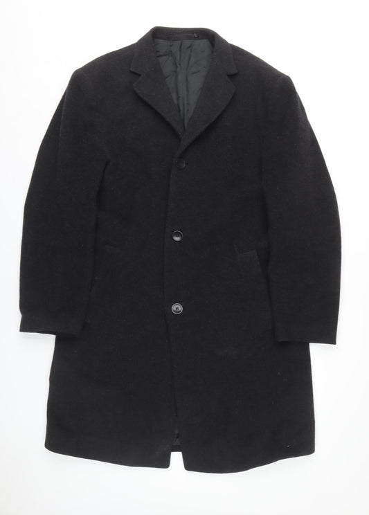 Pierre Cardin Men's Black Wool Overcoat, 38 in, Formal
