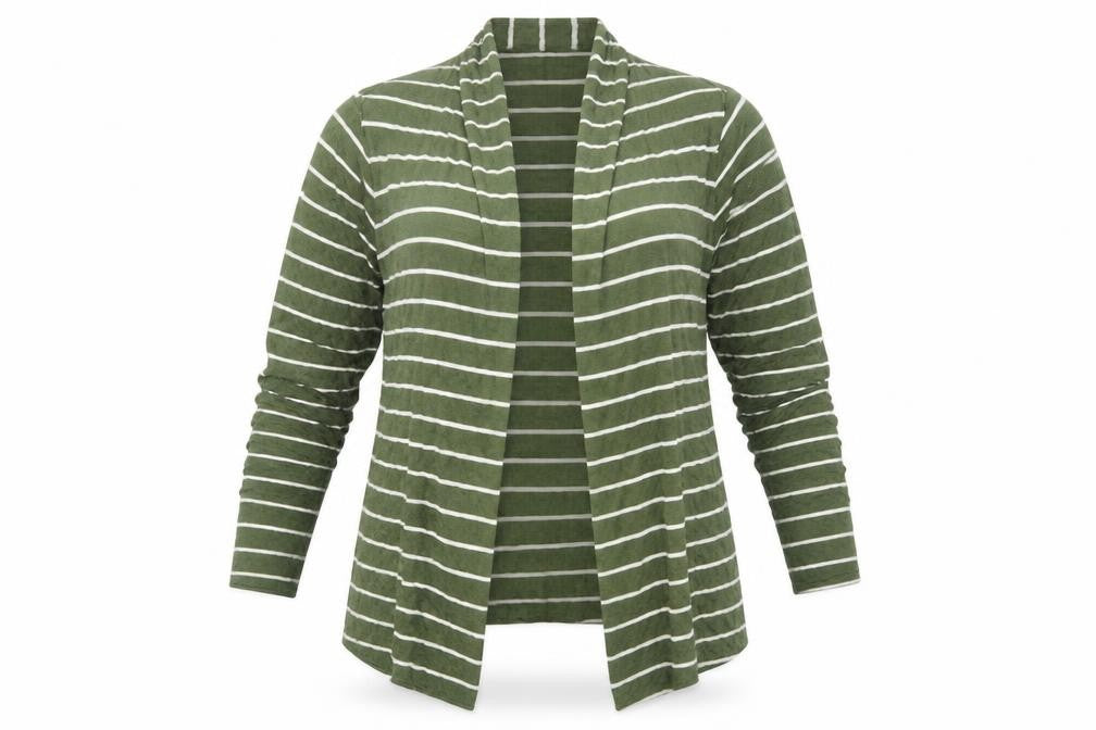Mauvette Women's Green Striped Open Front Cardigan, Size 10