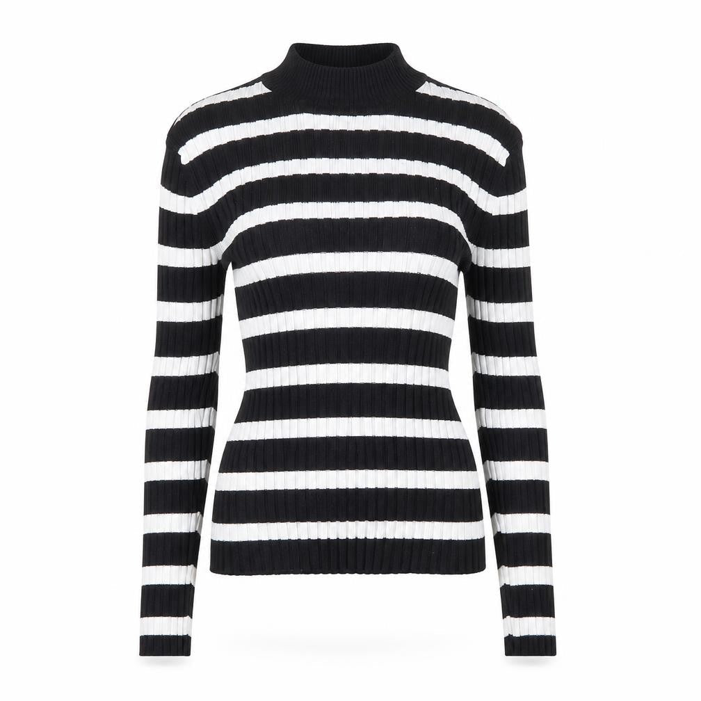 Bershka Women's Black Striped Jersey Mock Neck Top M