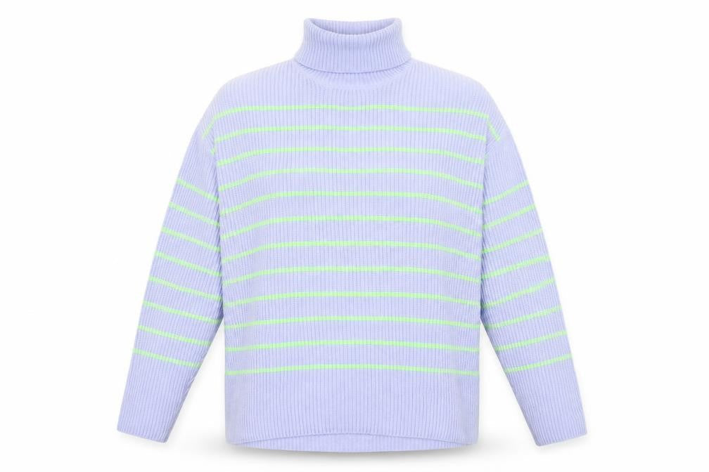 Marks and Spencer Women's Blue Roll Neck Striped Pullover M