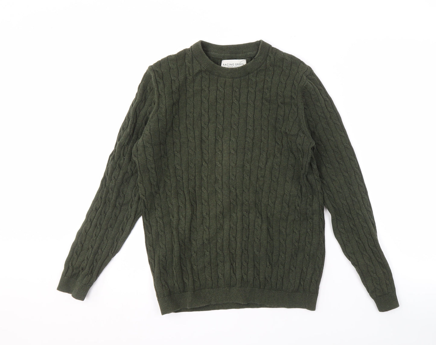 Racing Green Men's Green M Cable-Knit Pullover