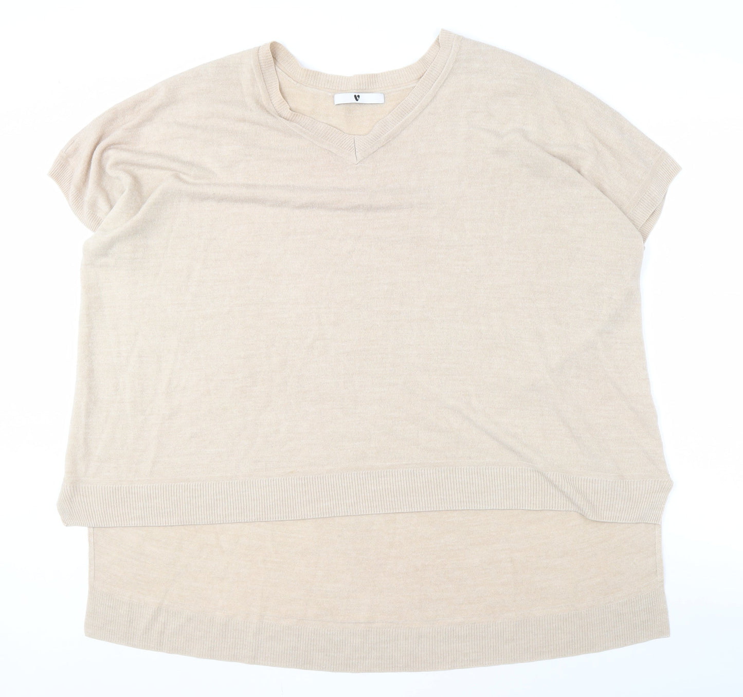 Very Women's Beige Cotton Pullover Jumper V-Neck Size 16-18