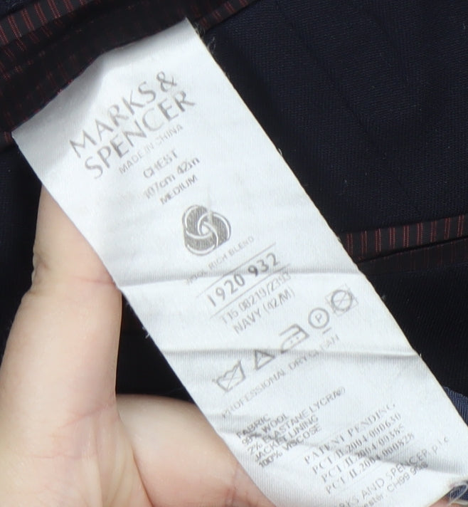 Marks and Spencer Men's Blue Wool Blazer, Size 42R