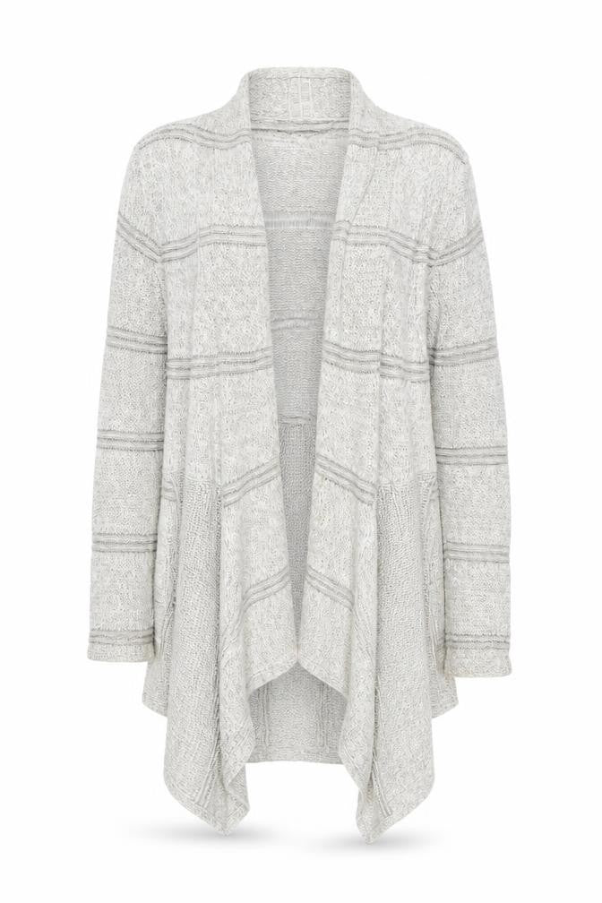 Front view of ESPRIT Women's Beige Open Front Cardigan M Striped