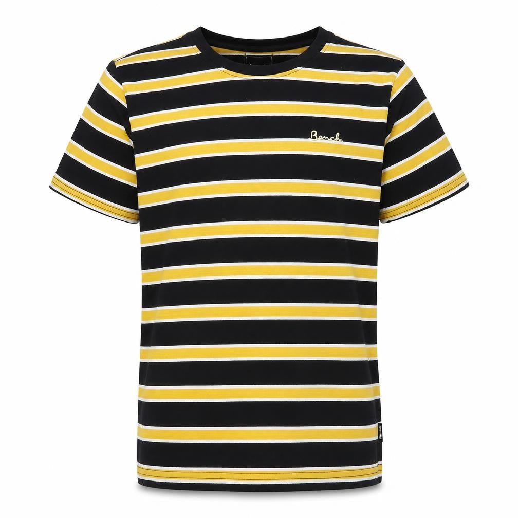 Bench Boys Black Yellow Striped T-Shirt 158cm Cotton Casual