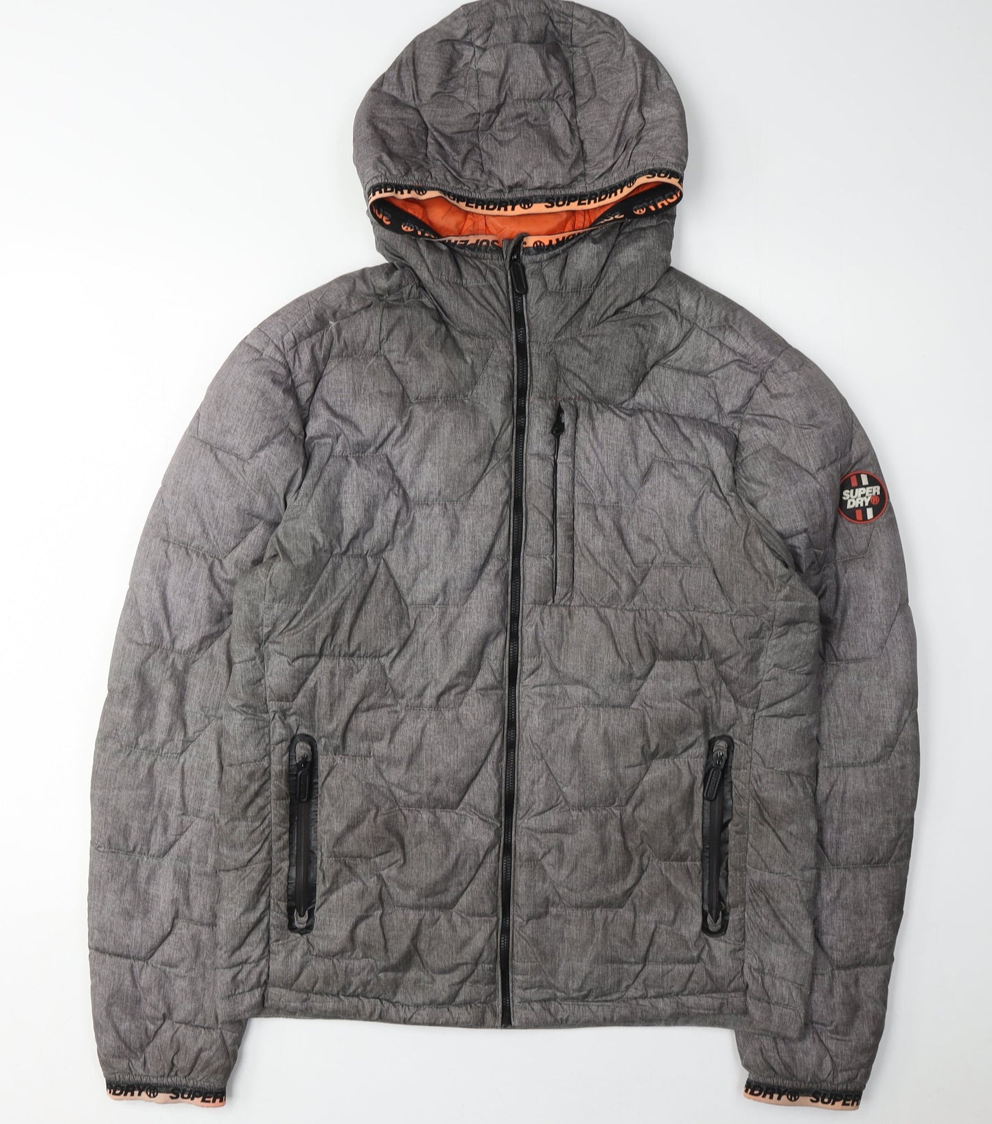 Superdry Men's Grey Puffer Jacket, M, Hooded Casual Coat