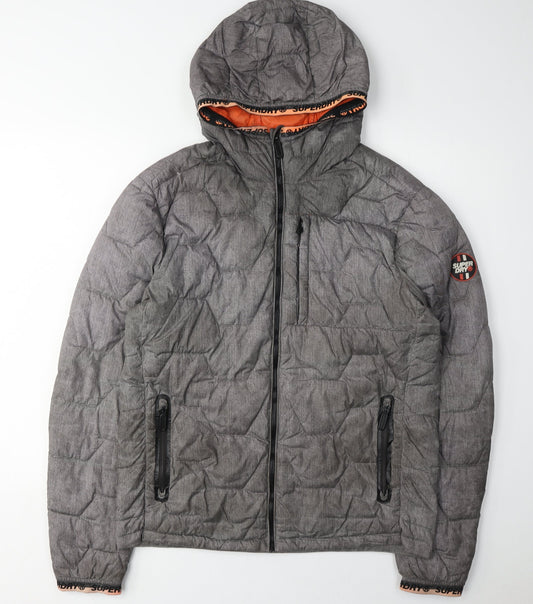 Superdry Men's Grey Puffer Jacket, M, Hooded Casual Coat