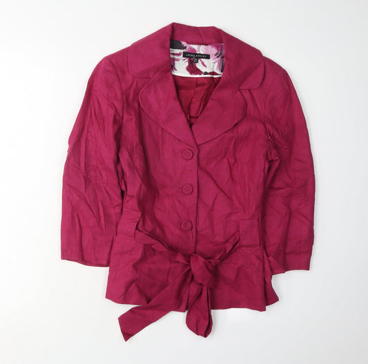 Laura Ashley Women's Pink Linen Blazer, Size S, Belted