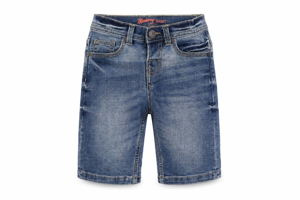 Front view of Mantaray girls’ blue bermuda denim shorts, size 4, years, casual wear