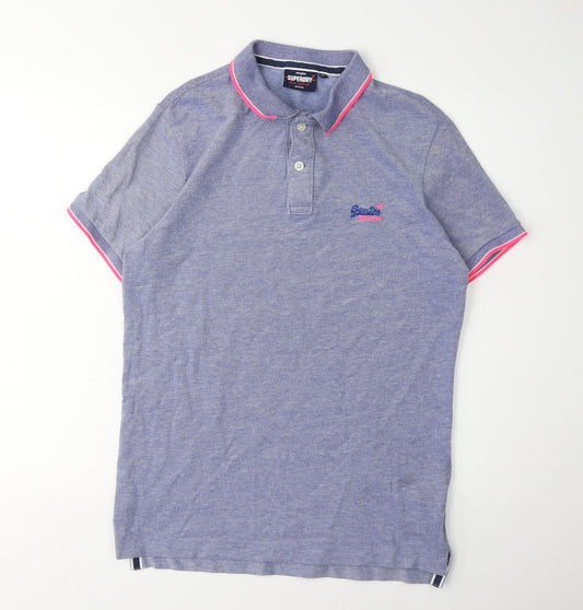 Superdry Men's Blue M Polo Shirt, Embroidered Logo, Cotton