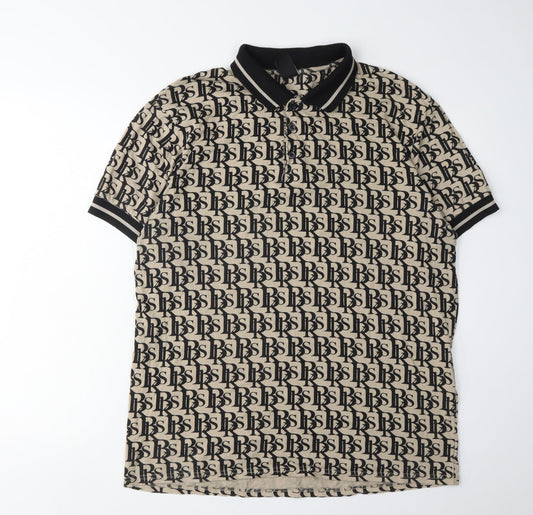 Black Squad Men Beige/Black Polo XL Slim Fit Cotton