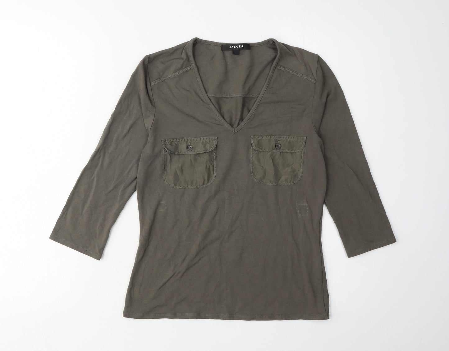 Jaeger Women's Green 8 V-Neck 3/4 Sleeve Top
