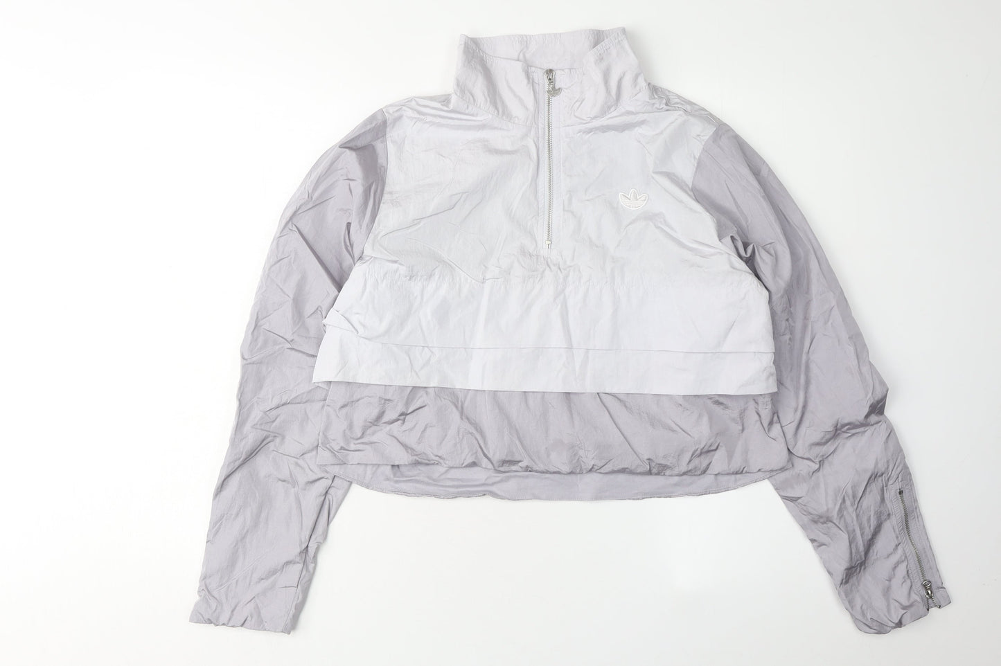 Adidas Women's Grey Cropped Nylon Basic Jacket Size 12