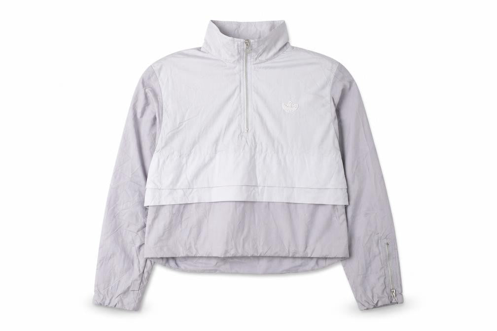Front view of Adidas Women's Grey Cropped Nylon Basic Jacket, size 12