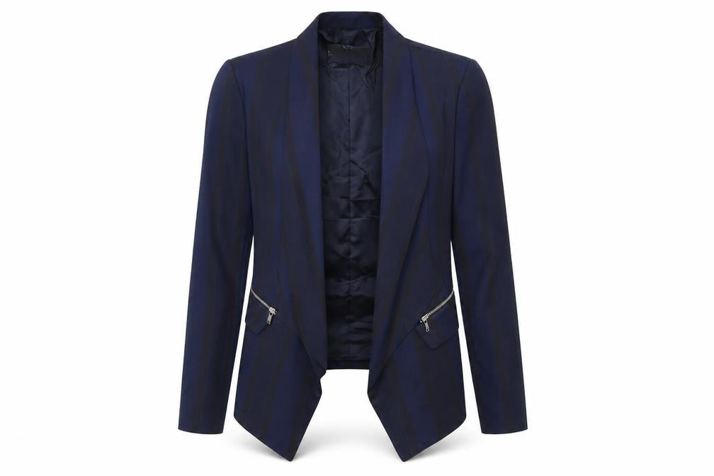 Front view of Zara Blue Striped Blazer for Women, size 12
