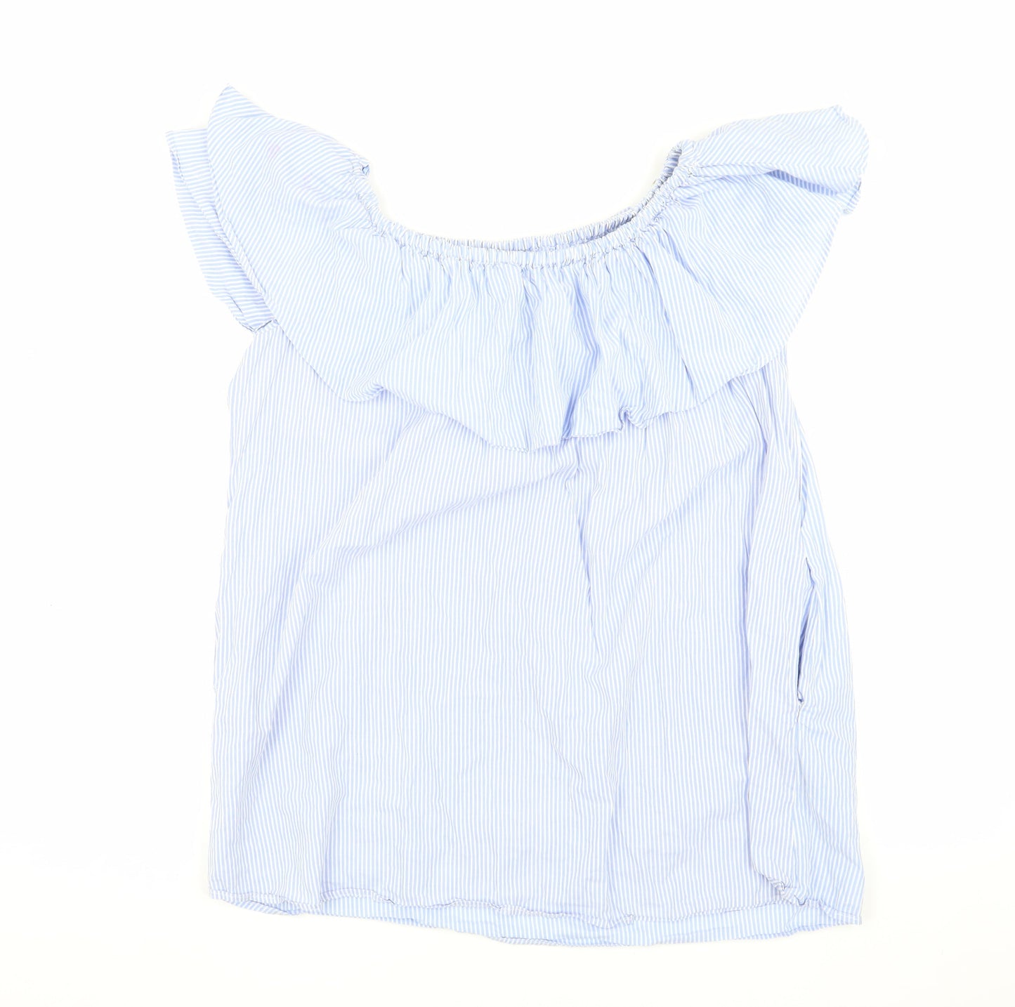 Zara Blue Striped Off-Shoulder Ruffle Blouse