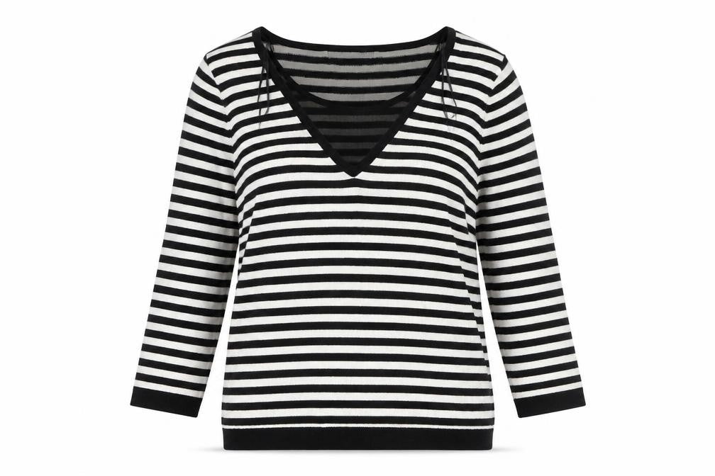 Marks and Spencer Women's Black Striped V-Neck Pullover UK 12
