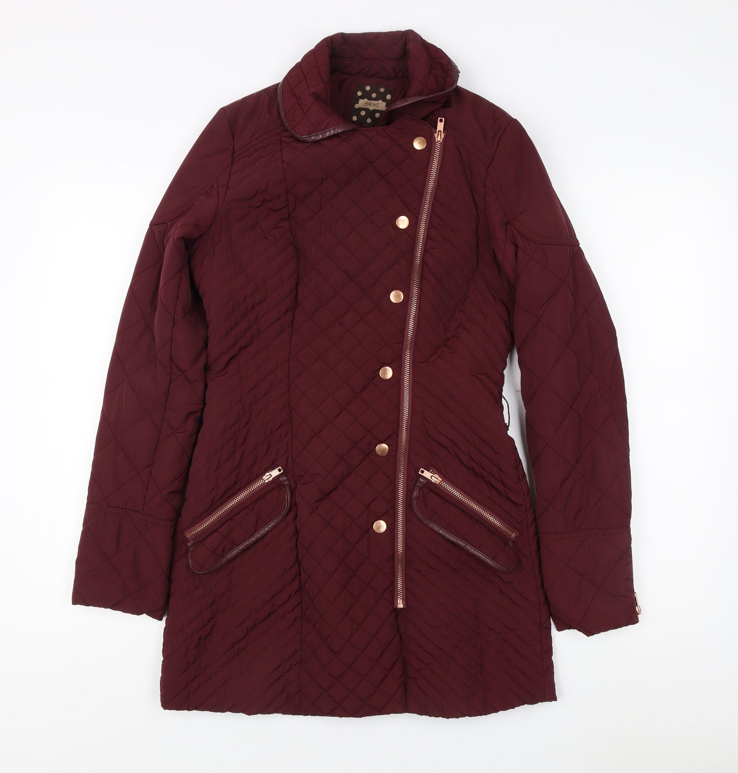 Next Women's Red Quilted Long Coat, Size Regular
