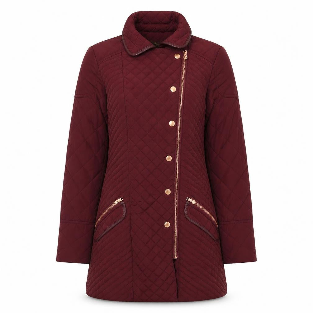 Next Women's Red Quilted Long Coat, Size Regular