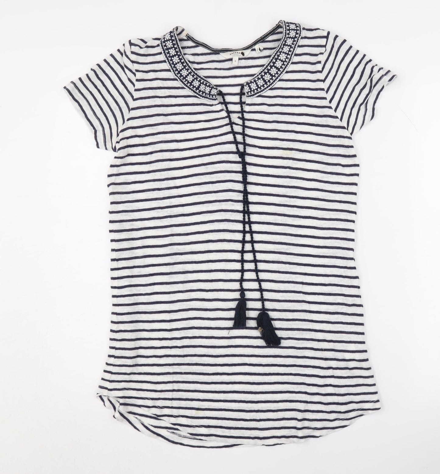 Fat Face Women's Ivory Striped T-Shirt Size 8