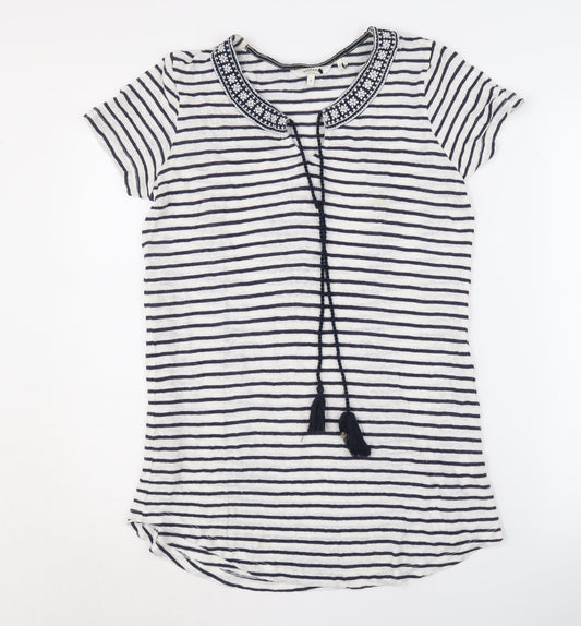 Fat Face Women's Ivory Striped T-Shirt Size 8