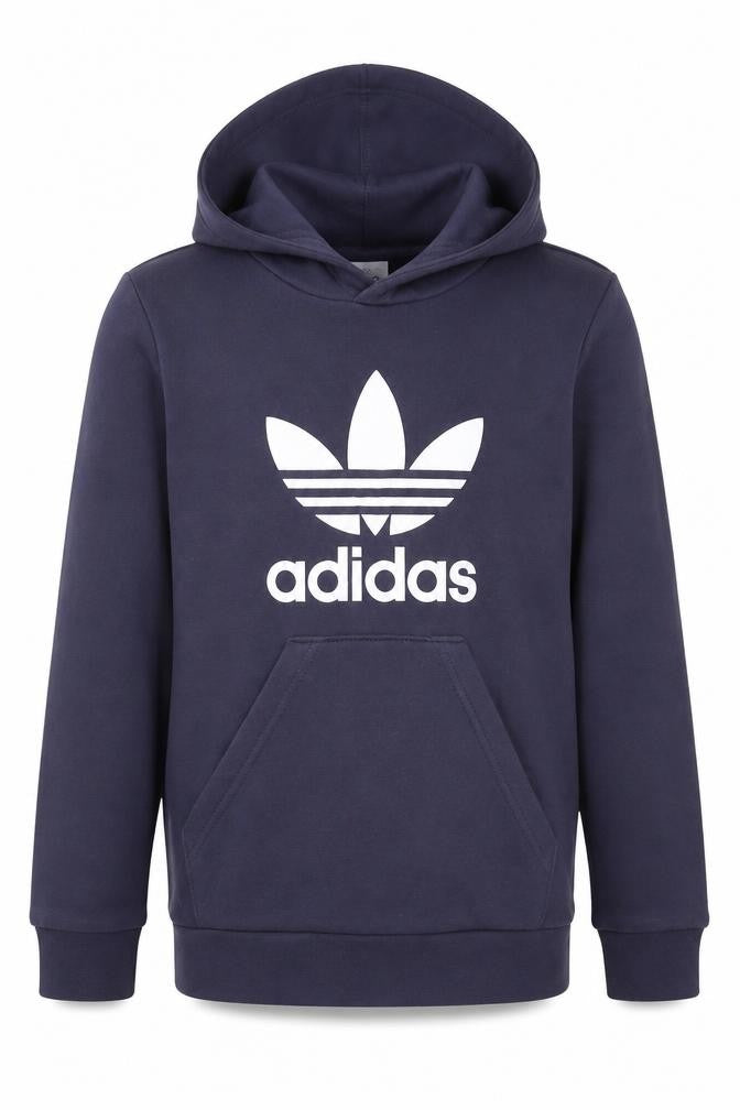 Front view of Adidas boys’ blue pullover hoodie 7-8 years