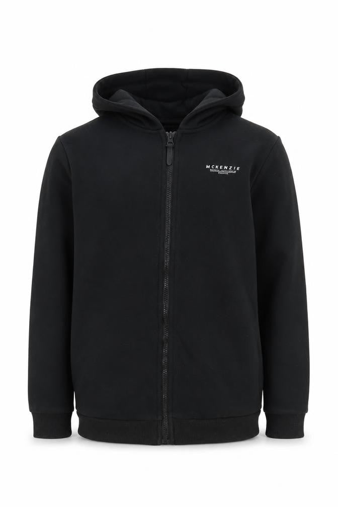Front view of McKenzie boys’ black full zip hoodie 13-14 years, casual wear