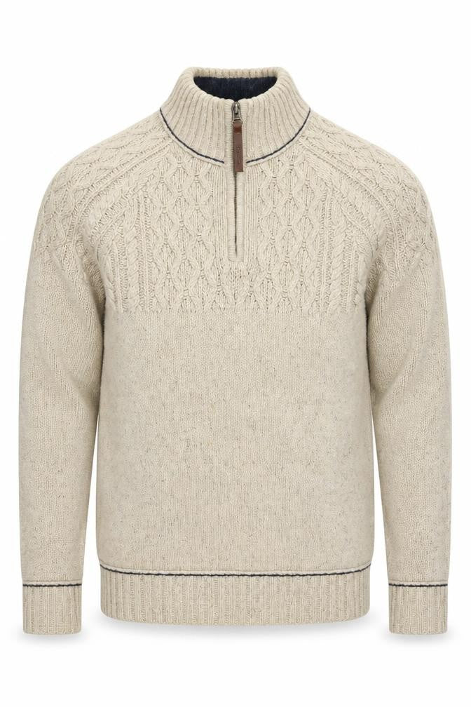 Front view of Mantaray Men's Beige Full Zip Jumper, size M