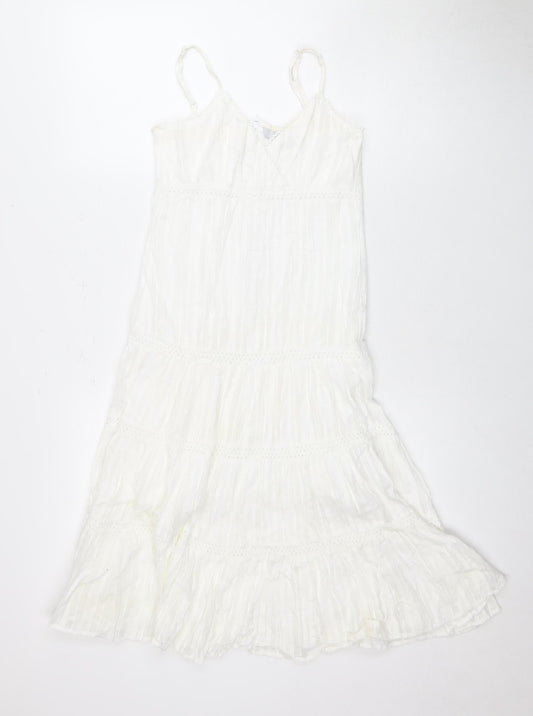 915 Girls White Cotton Sleeveless Dress