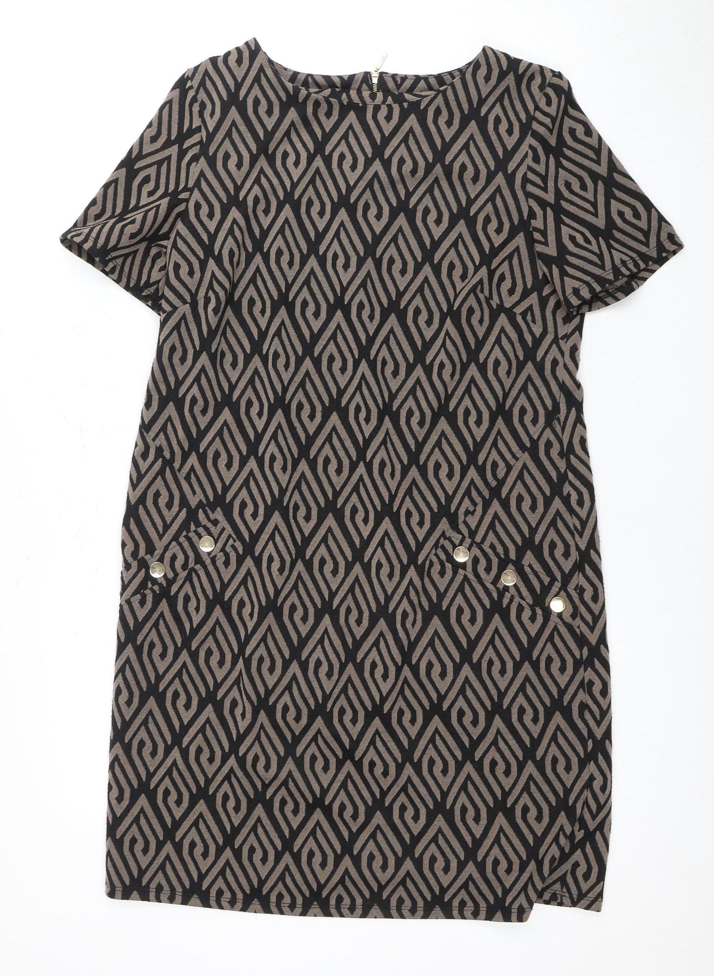 Wallis Women's Black Beige Geometric Dress Size 14