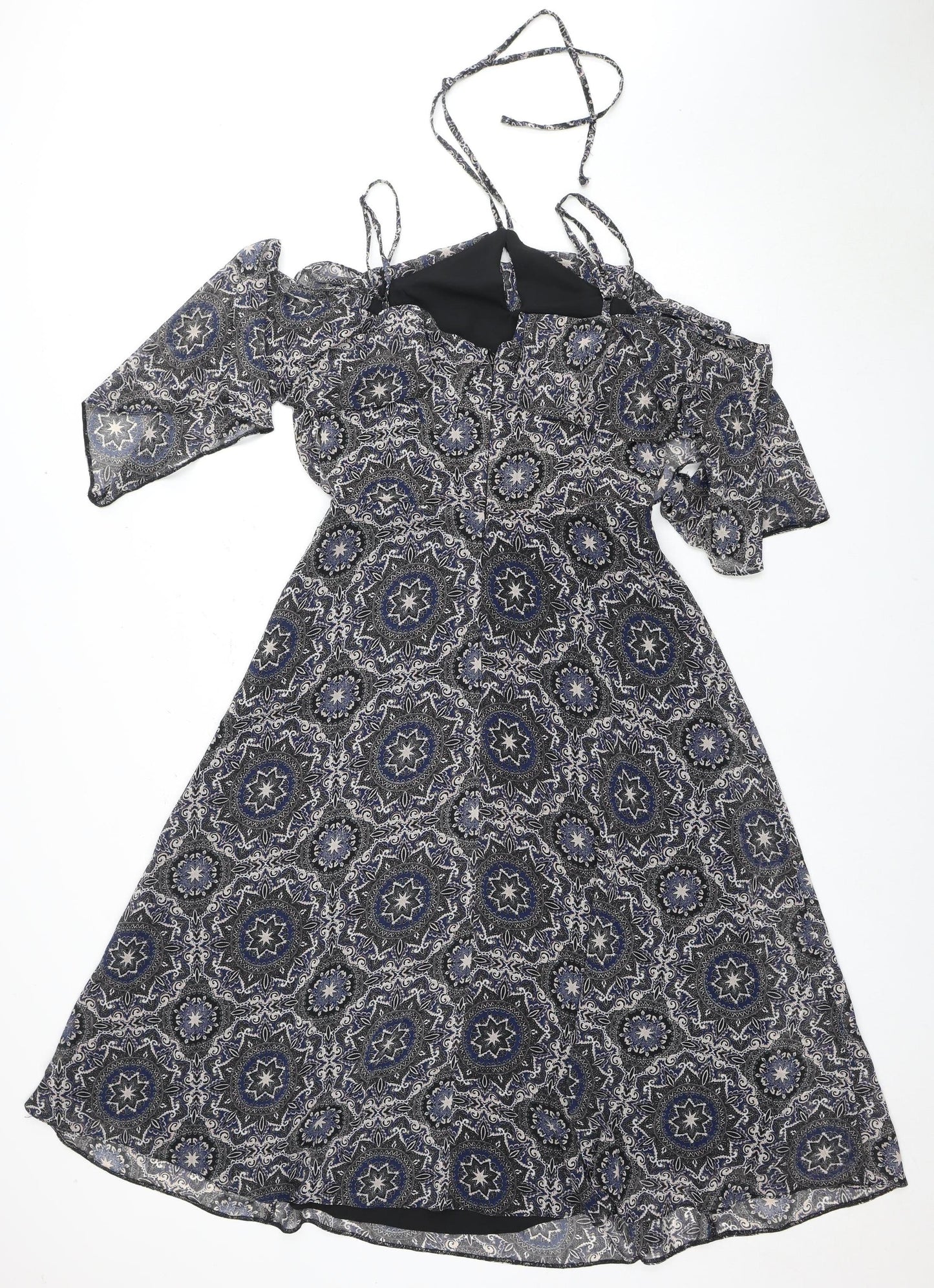 River Island Women's Black Dress UK 12 Geometric Pattern