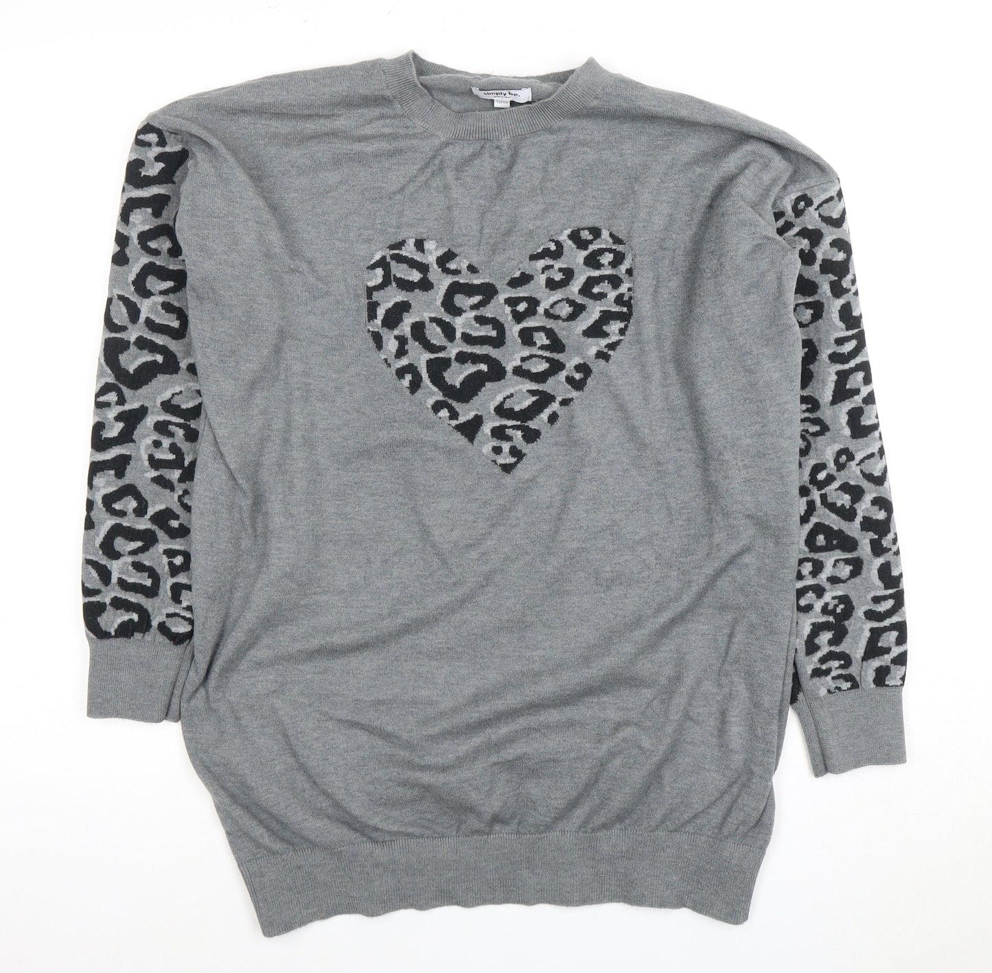 Simply Be Women's Grey Leopard Heart Pullover Jumper