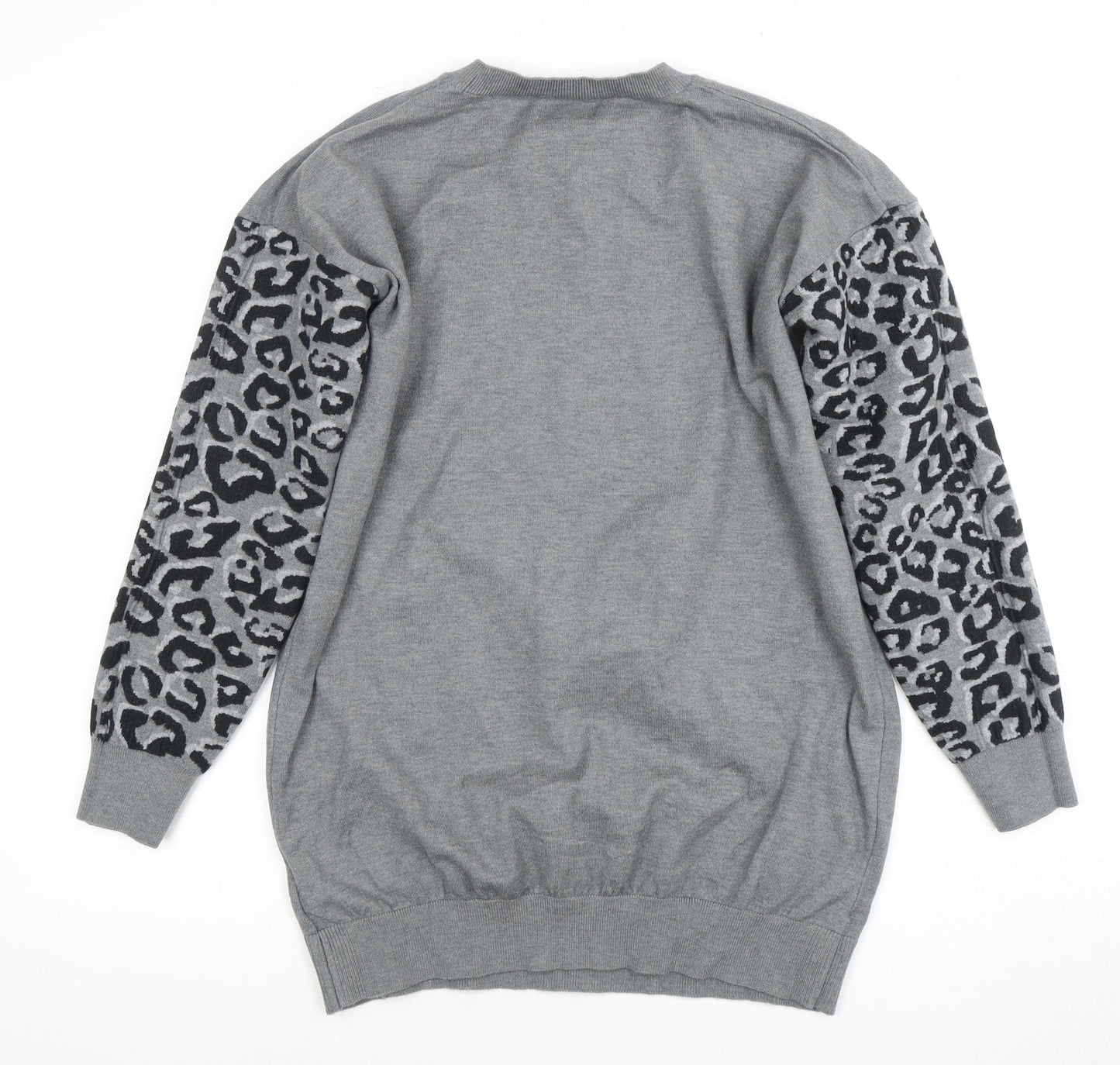 Simply Be Women's Grey Leopard Heart Pullover Jumper